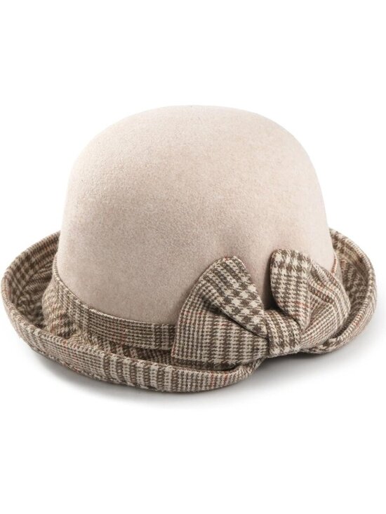 Women\'s Beige Vintage Felt Cloche inter Floral Fedora Imported Bucket Hat main image 4